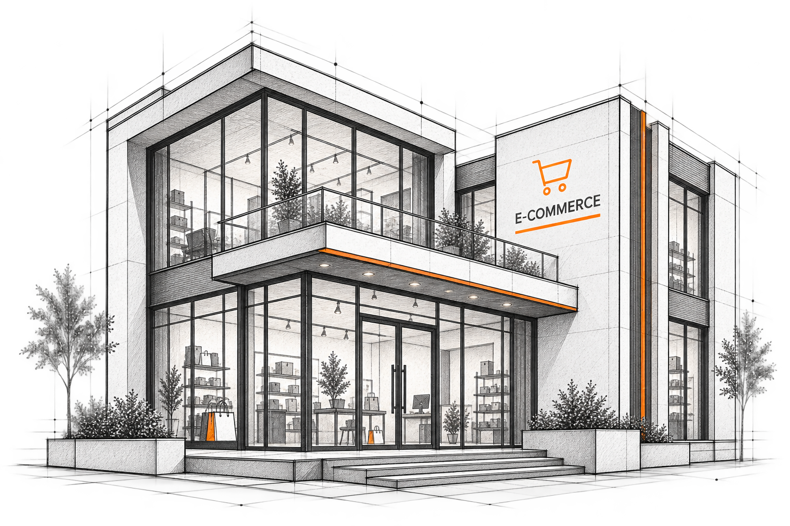 Architectural illustration of an ecommerce store